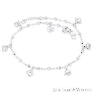 Elephant on Ball Bead & Twist Cable Chain Charm Anklet in .925 Sterling - 10"